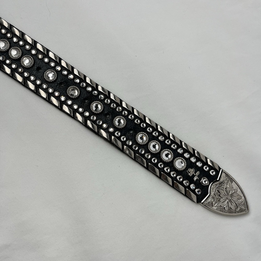 Kippy's Vintage Custom 1.5" Bezel Swarovski Crystals Leather Belt Silver Size 32 - Picture 5 of 10